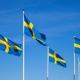 Fem Svenska Flaggor Hissade