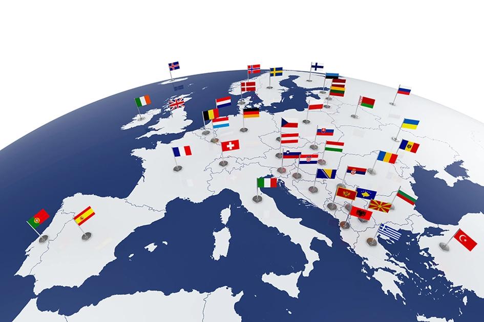 3D Bild Över Eu Länder Med Flagga För Varje Land