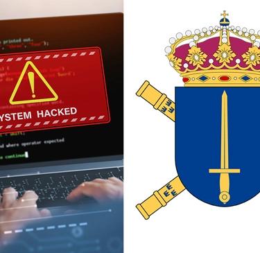 Bild På Hackad Dator Och Högkvarterets Logotyp