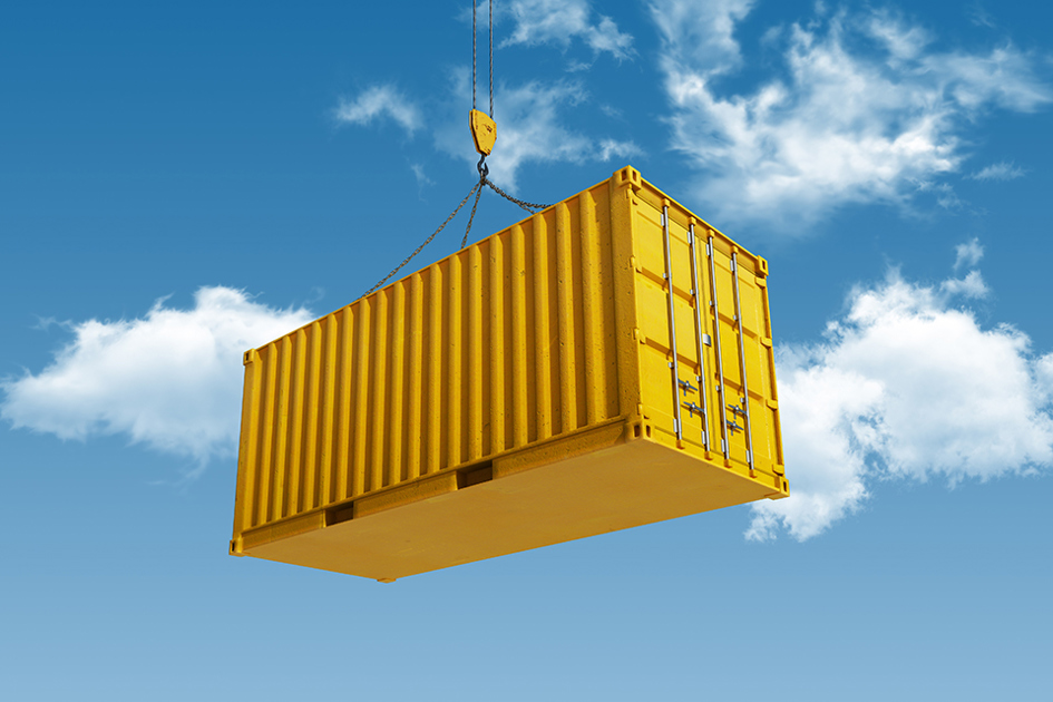 Gul Container I Luften