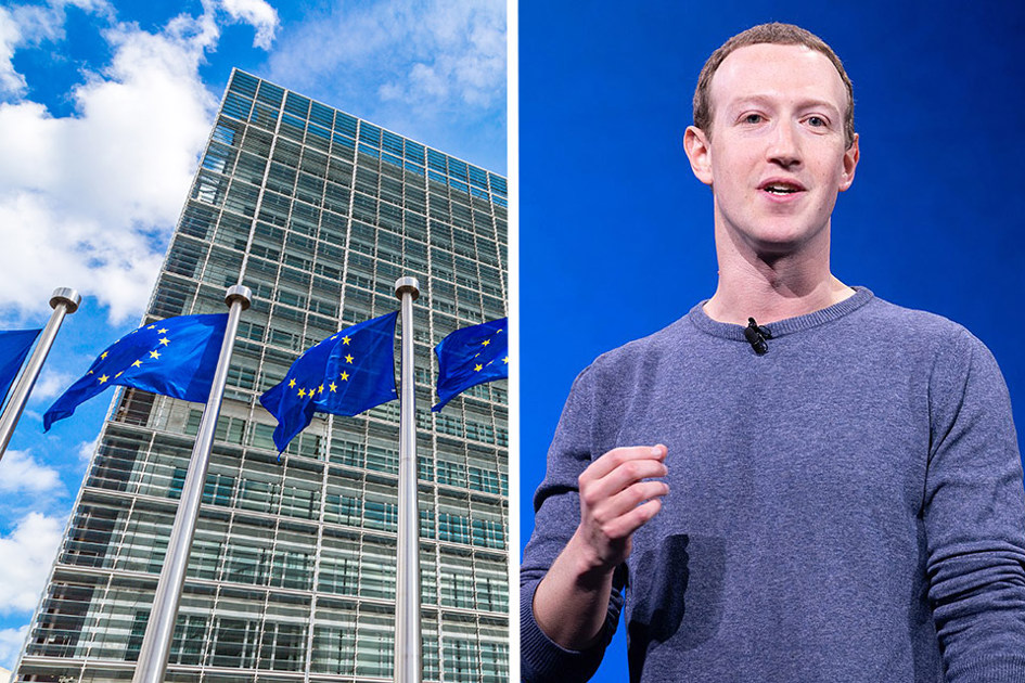 Bild På Eu Flagga I Bryssel Och Mark Zuckerberg Vd På Meta