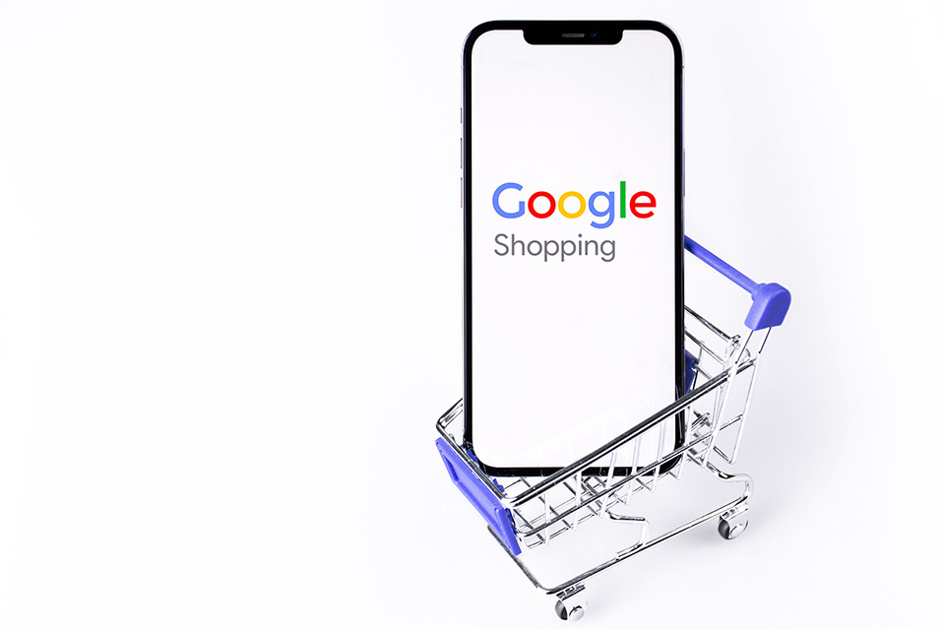 Kundvagn Med Telefon I Med Google Shopping Logo På