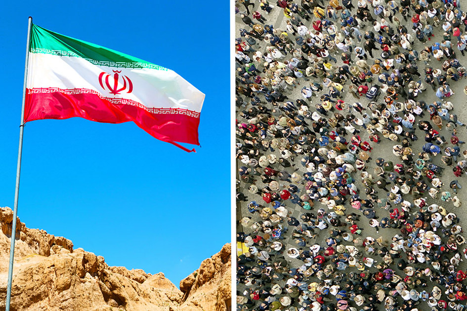 Iran Flagga Och Full Gata