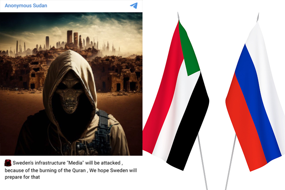 Anonymous Sudan Och Sudans Och Rysslands Flagga