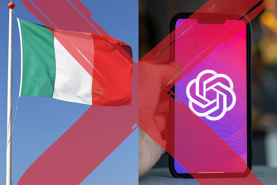 Italiensk Flagga Och Chatgpt På Telefon Med Rött Kryss Över; Ai, Chatgpt, Förbud, Gdpr