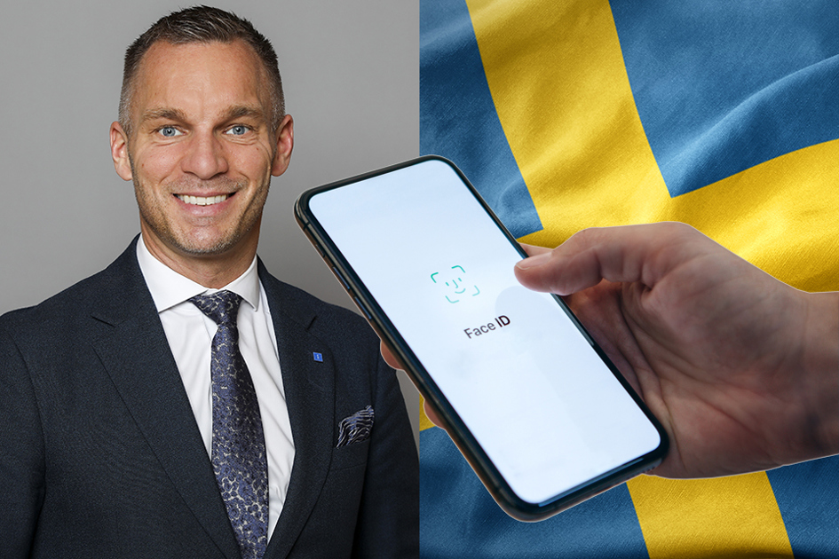 Erik Slottner, Digitaliseringsminister; Svensk Flagga Och Hand Med Inlogg På Telefon; Statlig, E Leg