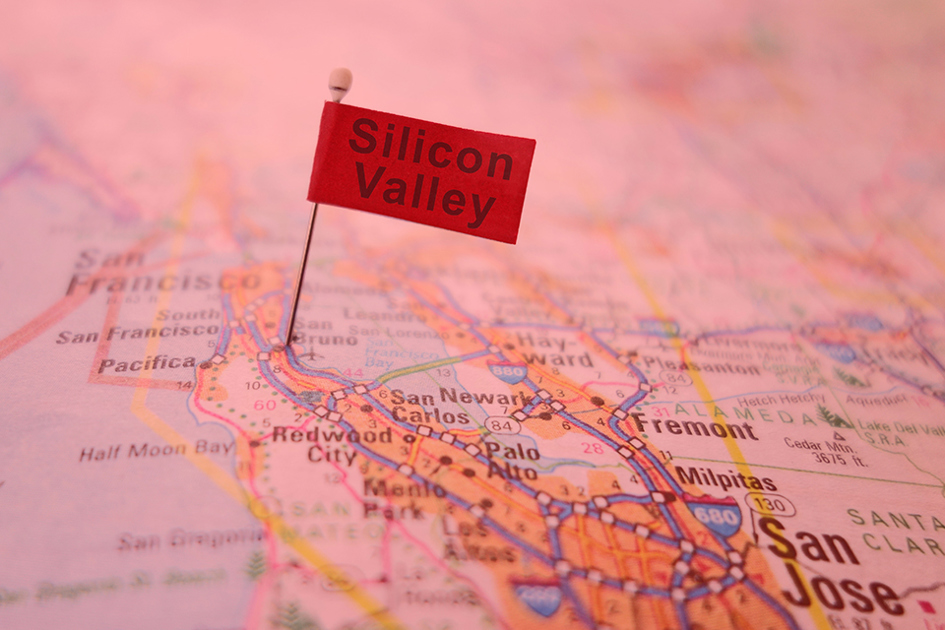 Silicon Valley Utmärtk På En Karta Med Lite Röd Bakgrund; Institutet För Framtidsstudier, Tech, Forskning